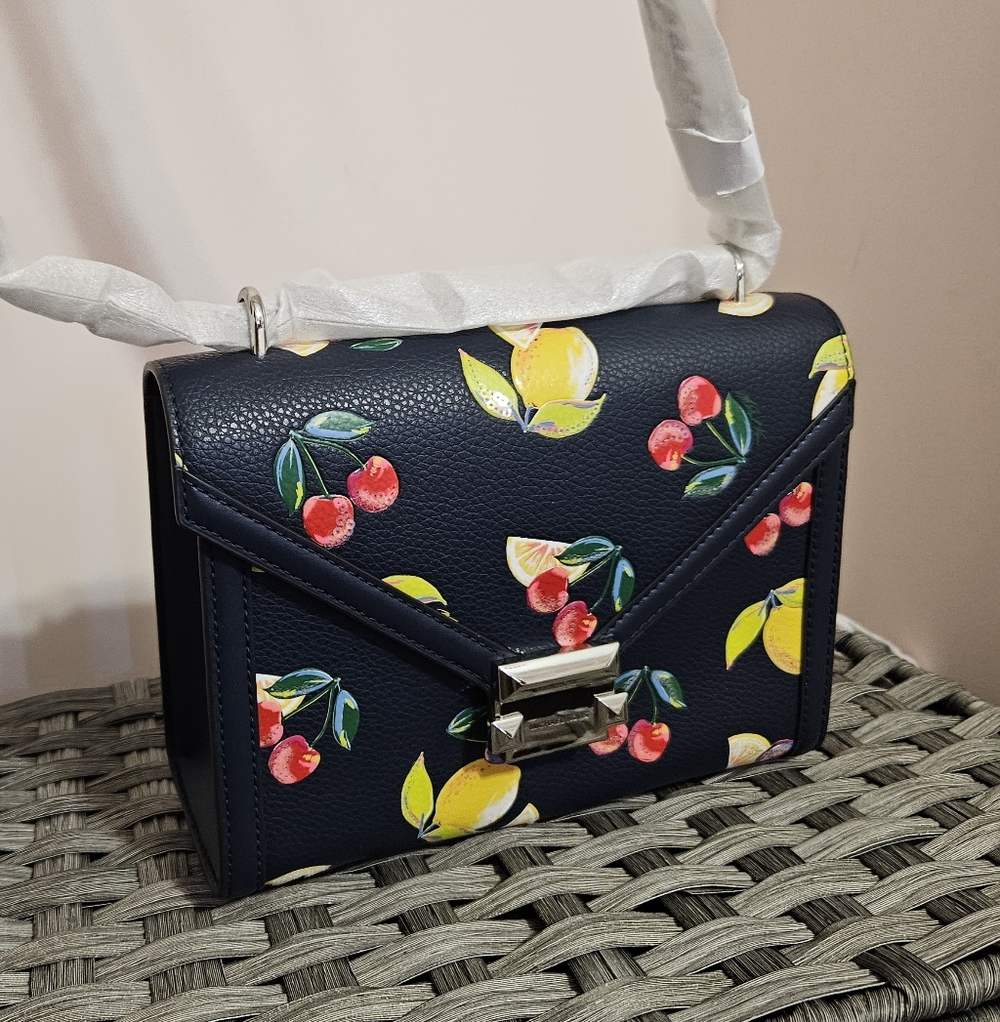 NWT! Michael Kors Whitney Fruit Print Shoulder Bag, Navy